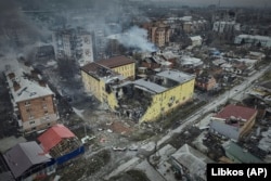 Вид с воздуха на Бахмут, место тяжёлых боёв с российскими войсками в Донецкой области, Украина, 26 марта 2023 года