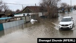 Автомобиль на затопленной дороге в Кобде